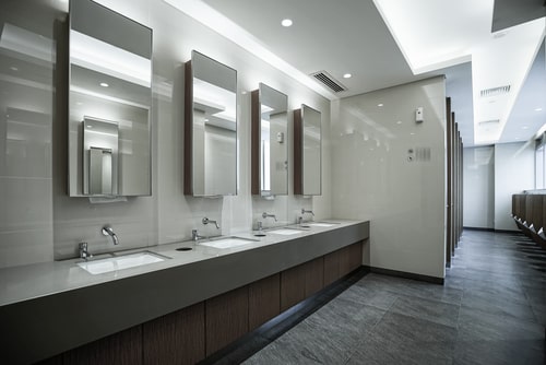 Public restroom with toilets, concept of Hollywood commercial plumbing